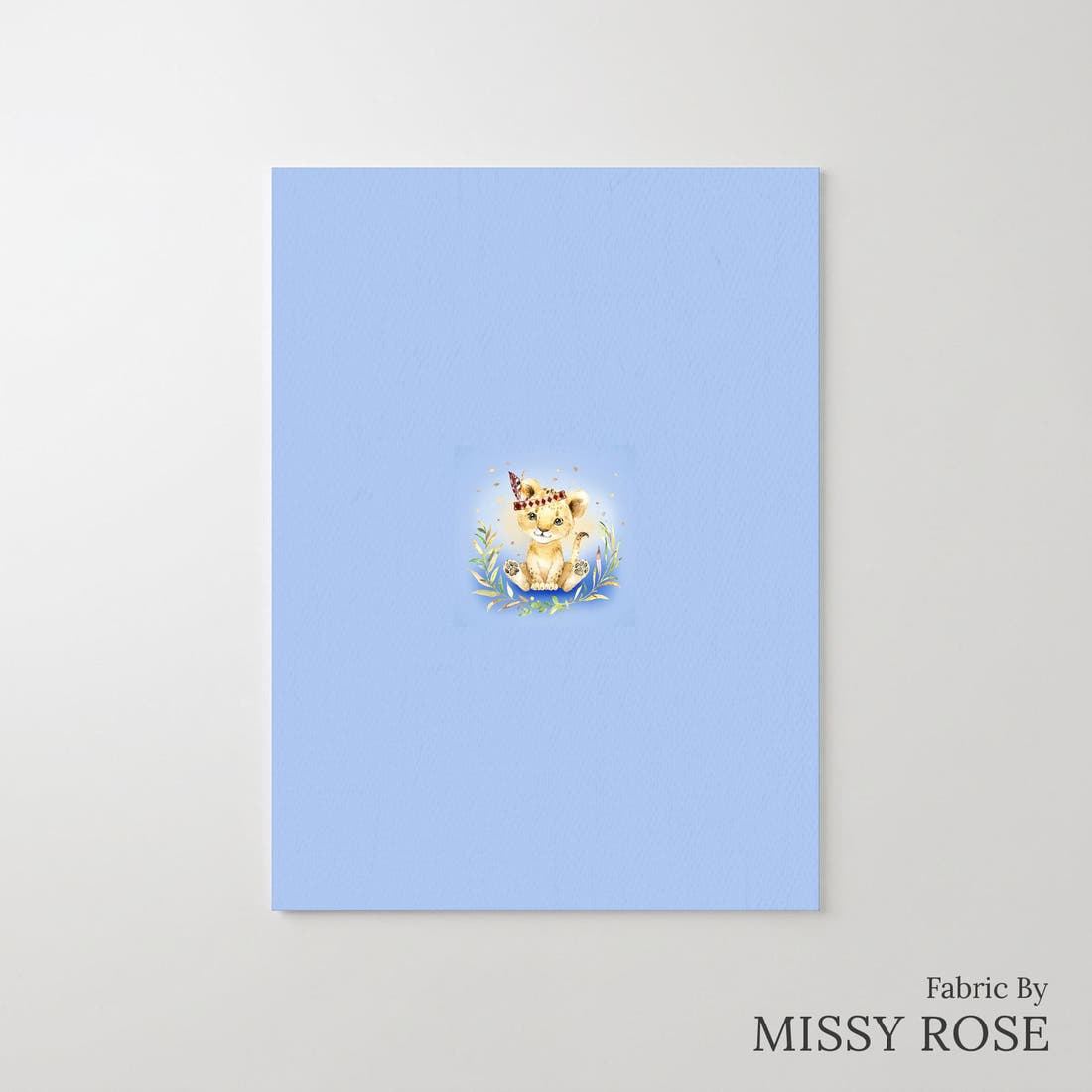 Design 693 Blue Lion Panel – printed fabric panel with centred picture, custom printed to order | Fabric by Missy Rose
