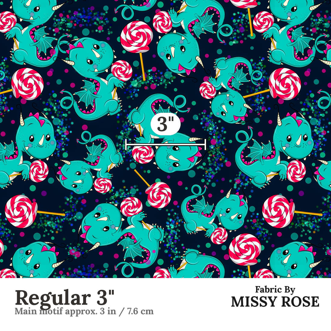 Design 694 Sweet Dragon Fabric Regular 3" - print scale | Fabric by Missy Rose