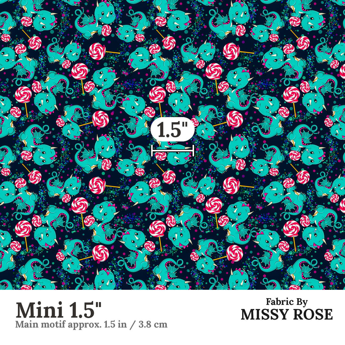 Design 694 Sweet Dragon Fabric Mini 1.5" - print scale | Fabric by Missy Rose