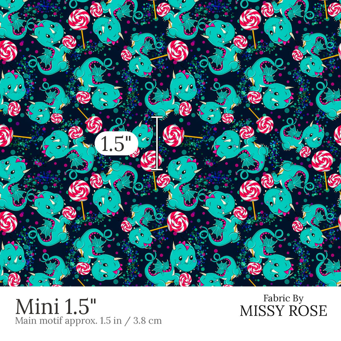 Design 694 Sweet Dragon Fabric Mini 1.5 inch print scale guide | Fabric by Missy Rose