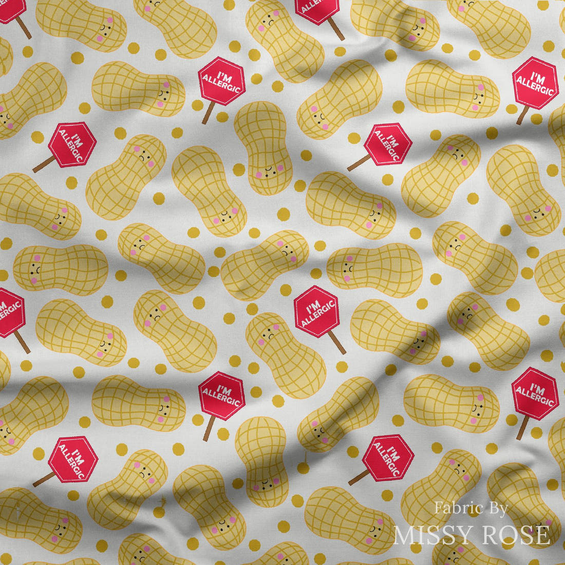 Design 695 Peanut Allergy Fabric draped fabric mockup – custom printed fabric by the metre | Fabric by Missy Rose