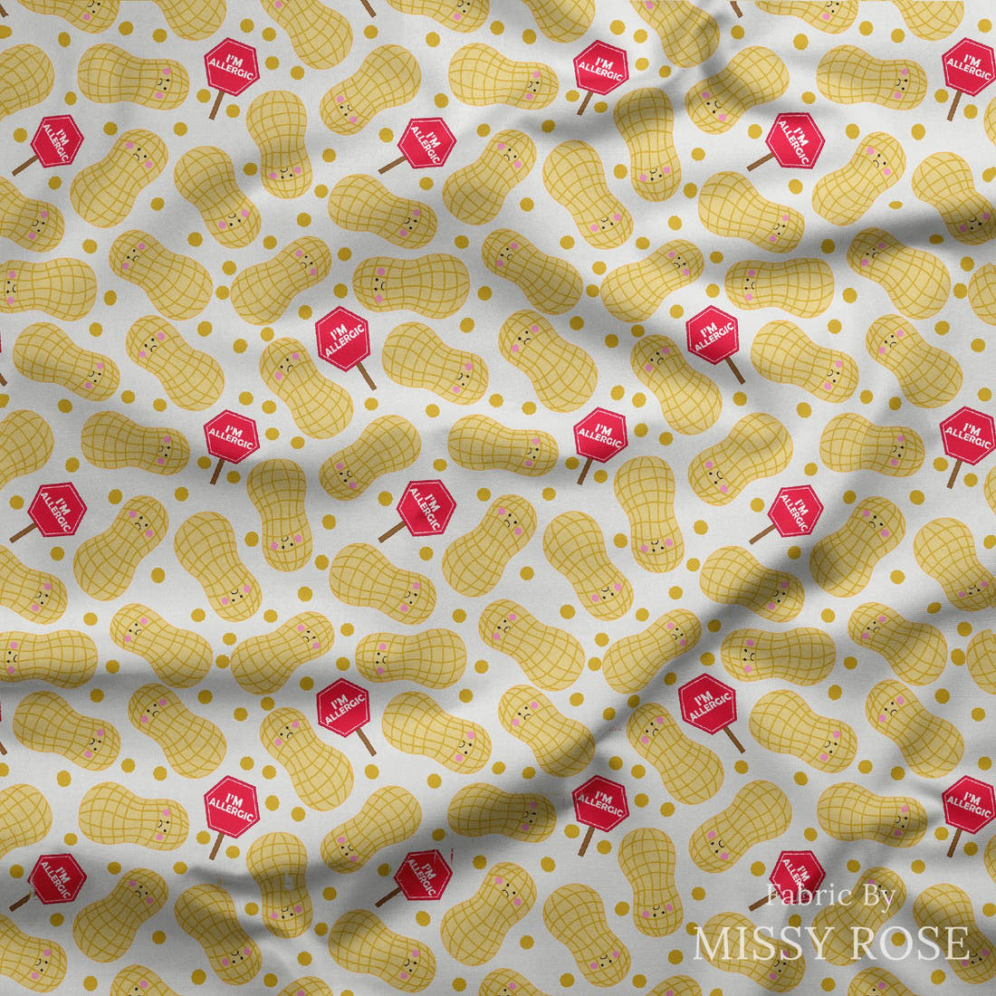 Design 695 Peanut Allergy Fabric draped fabric mockup – custom printed fabric by the metre | Fabric by Missy Rose