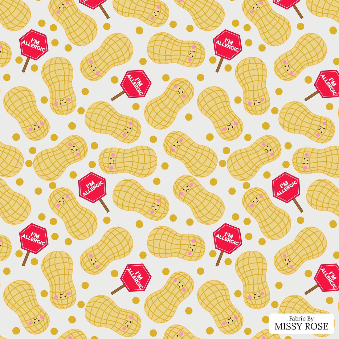 Design 695 Peanut Allergy Fabric - flat view of the print, zoom in for detail | Fabric by Missy Rose