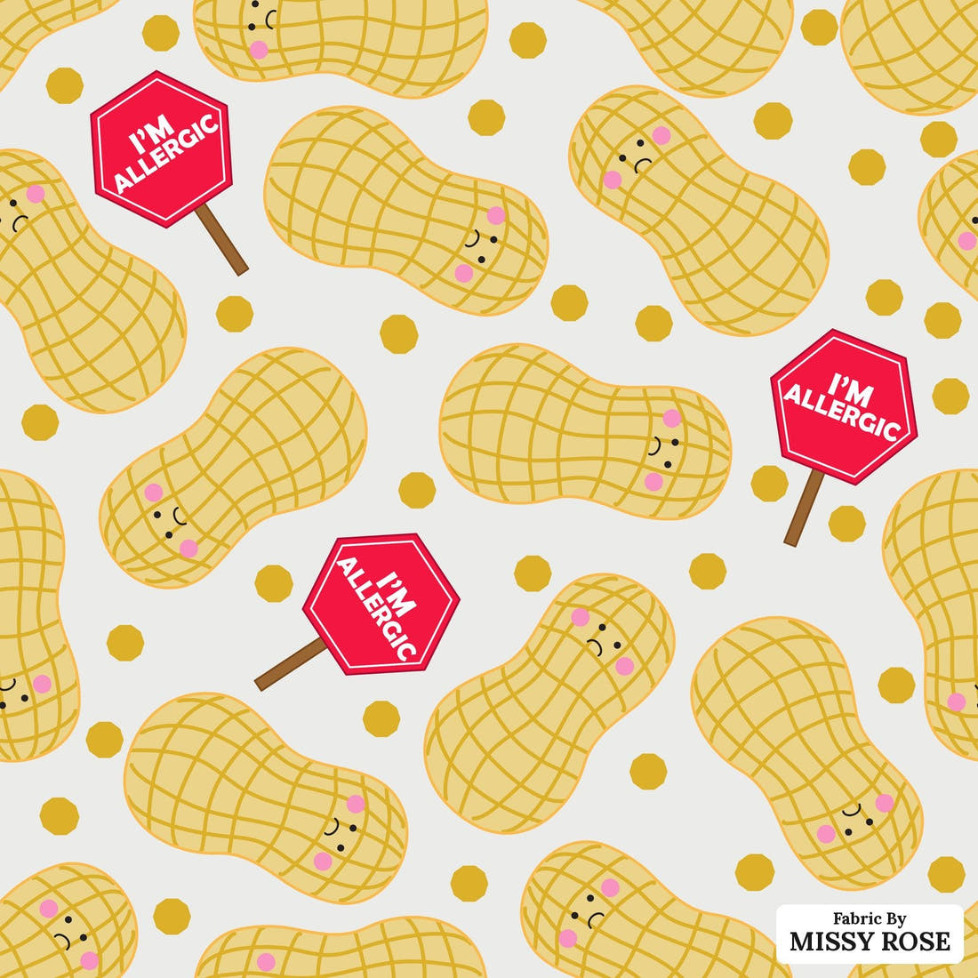 Design 695 Peanut Allergy Fabric - flat view of the print, zoom in for detail | Fabric by Missy Rose