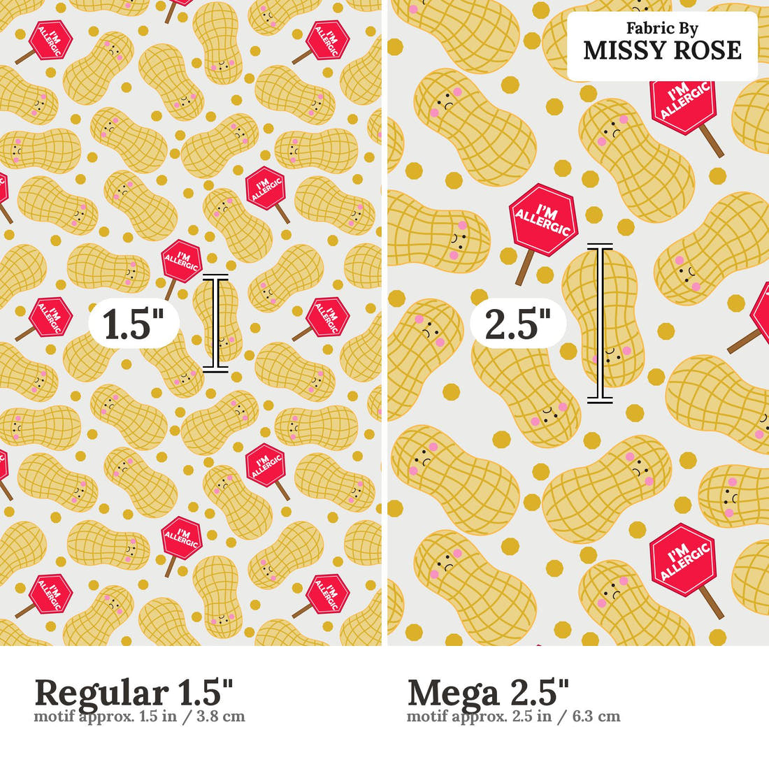 Design 695 Peanut Allergy Fabric size comparison - print scale | Fabric by Missy Rose