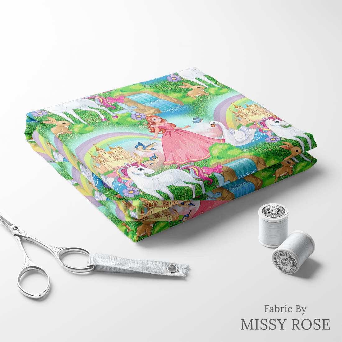 Design 696 Princess Fabric folded fabric stack with matching thread – pre-order fabric Australia | Fabric by Missy Rose