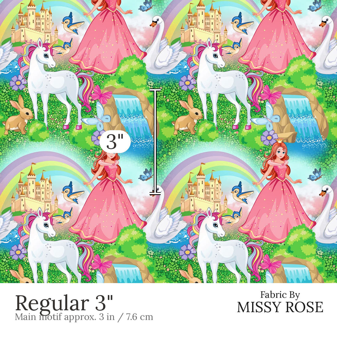 Design 696 Princess Fabric Regular 3 inch print scale guide | Fabric by Missy Rose