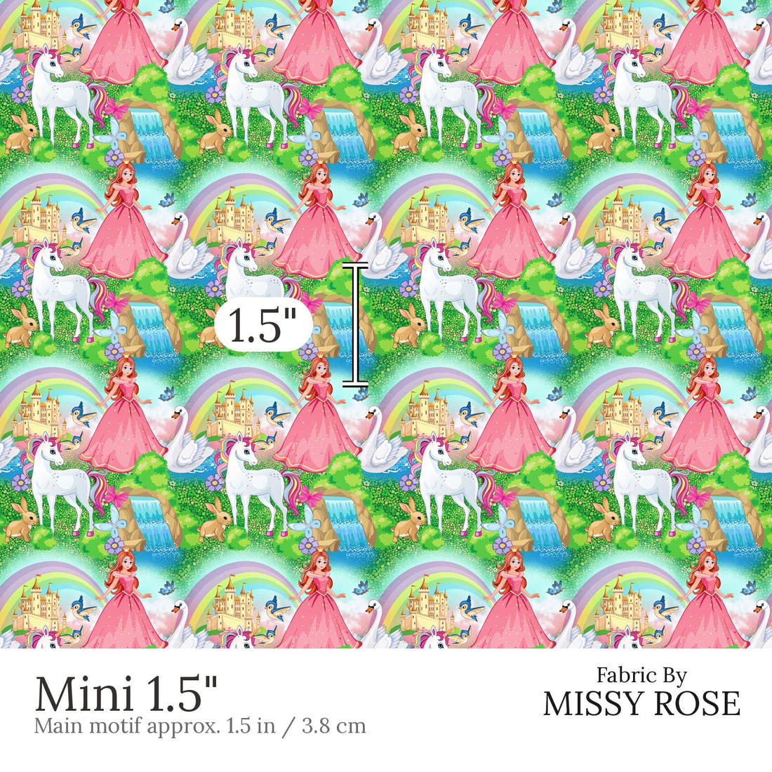 Design 696 Princess Fabric Mini 1.5 inch print scale guide | Fabric by Missy Rose