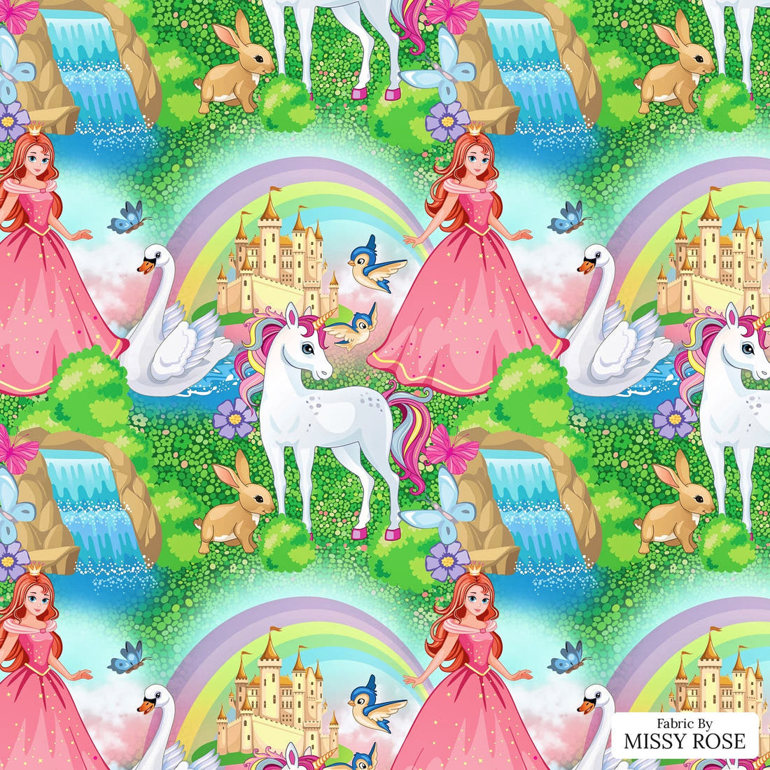 Design 696 Princess Fabric - flat view of the print, zoom in for detail | Fabric by Missy Rose
