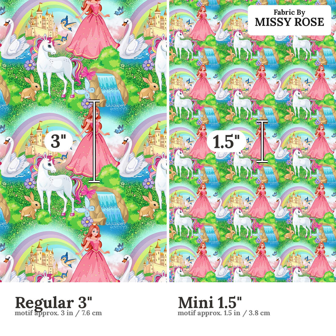 Design 696 Princess Fabric size comparison - print scale | Fabric by Missy Rose