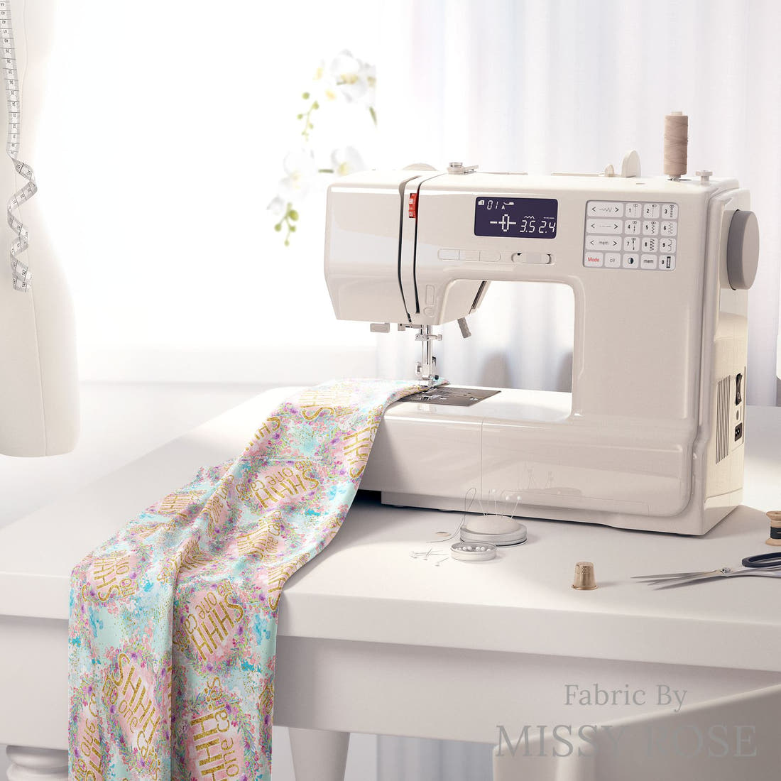Design 697 Shh Fabric on a sewing machine – premium fabric for sewing projects | Fabric by Missy Rose