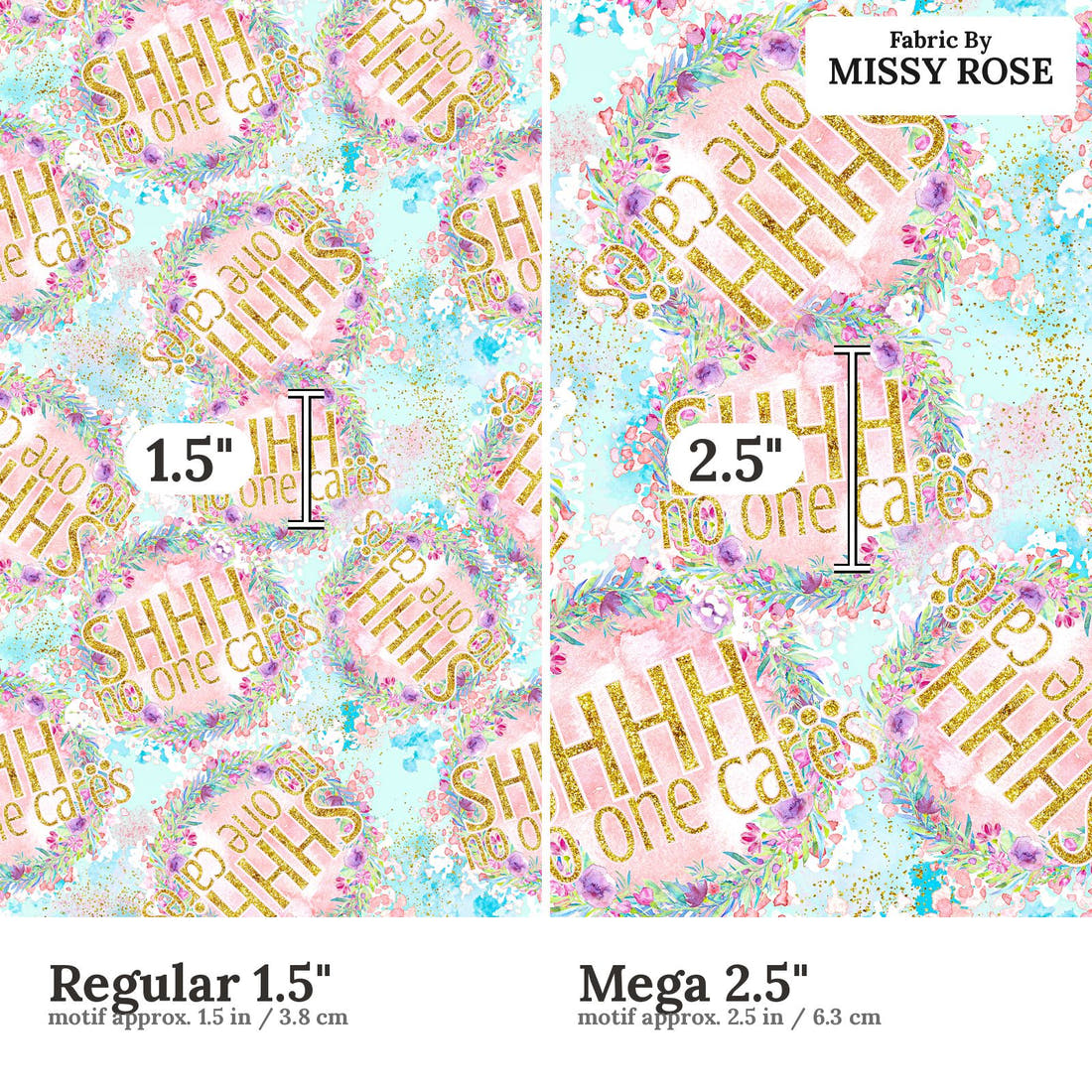 Design 697 Shh Fabric size comparison - print scale | Fabric by Missy Rose