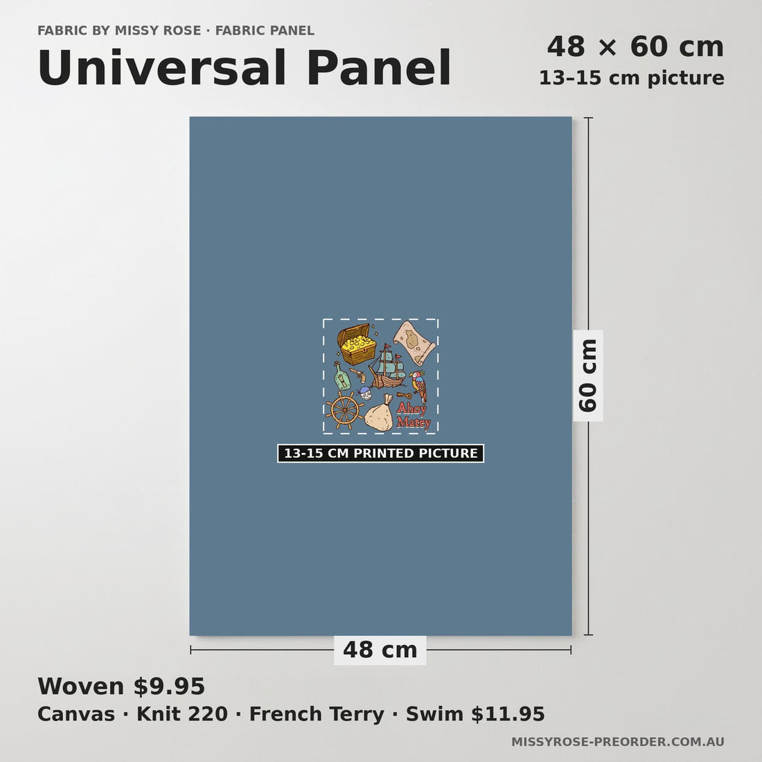 Design 698 Pirate Panel universal panel sizing – 13–15 cm printed picture on 48 × 60 cm fabric | Fabric by Missy Rose