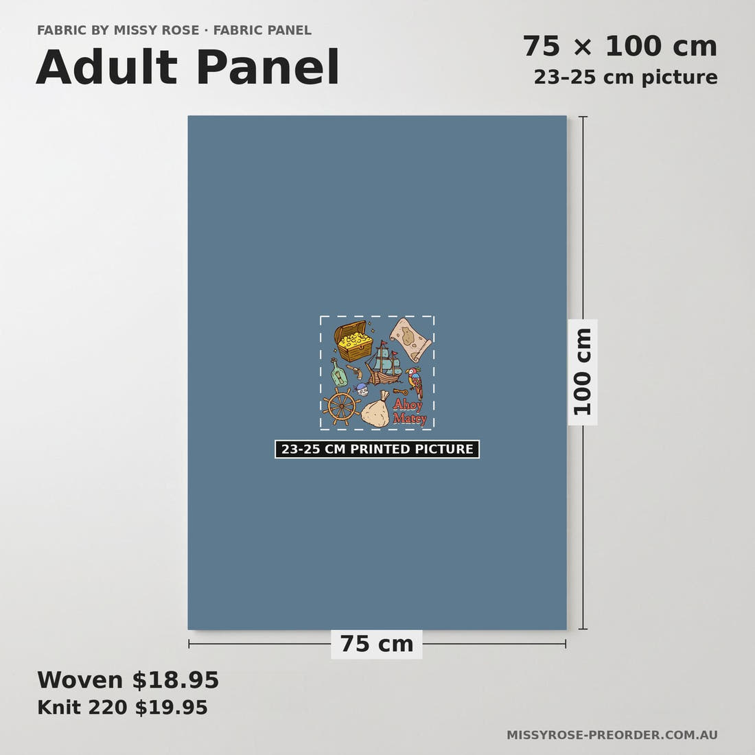Design 698 Pirate Panel adult panel sizing – 23–25 cm printed picture on 75 × 100 cm fabric | Fabric by Missy Rose