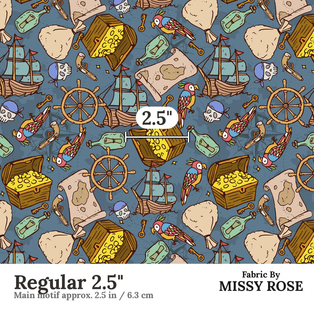 Design 698 Pirate Fabric Regular 2.5" - print scale | Fabric by Missy Rose