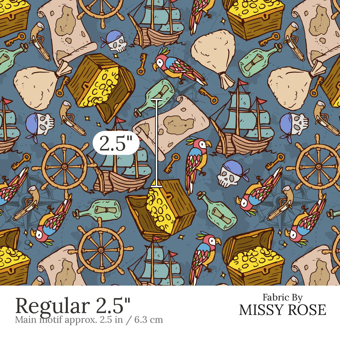 Design 698 Pirate Fabric Regular 2.5 inch print scale guide | Fabric by Missy Rose