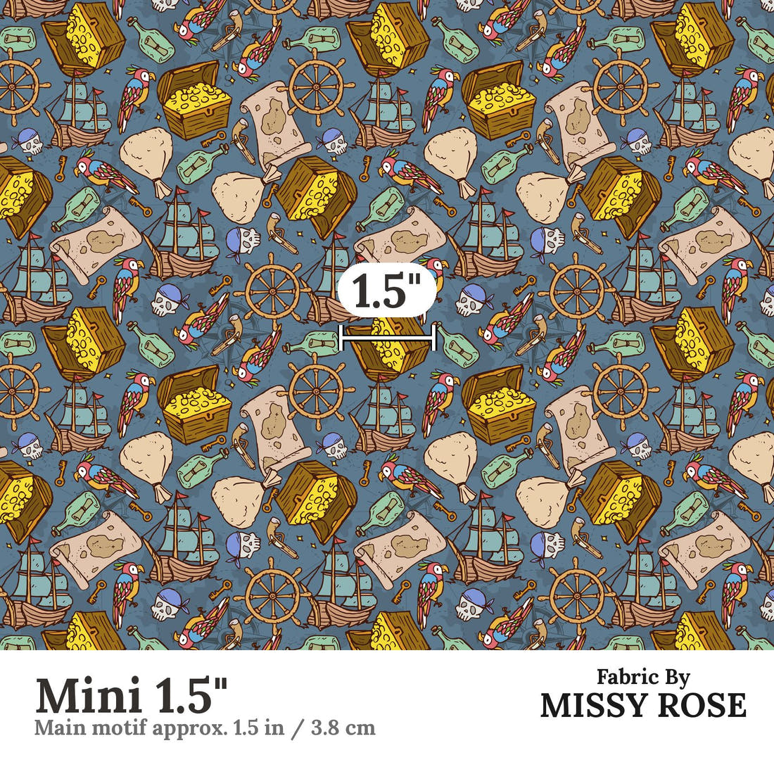 Design 698 Pirate Fabric Mini 1.5" - print scale | Fabric by Missy Rose