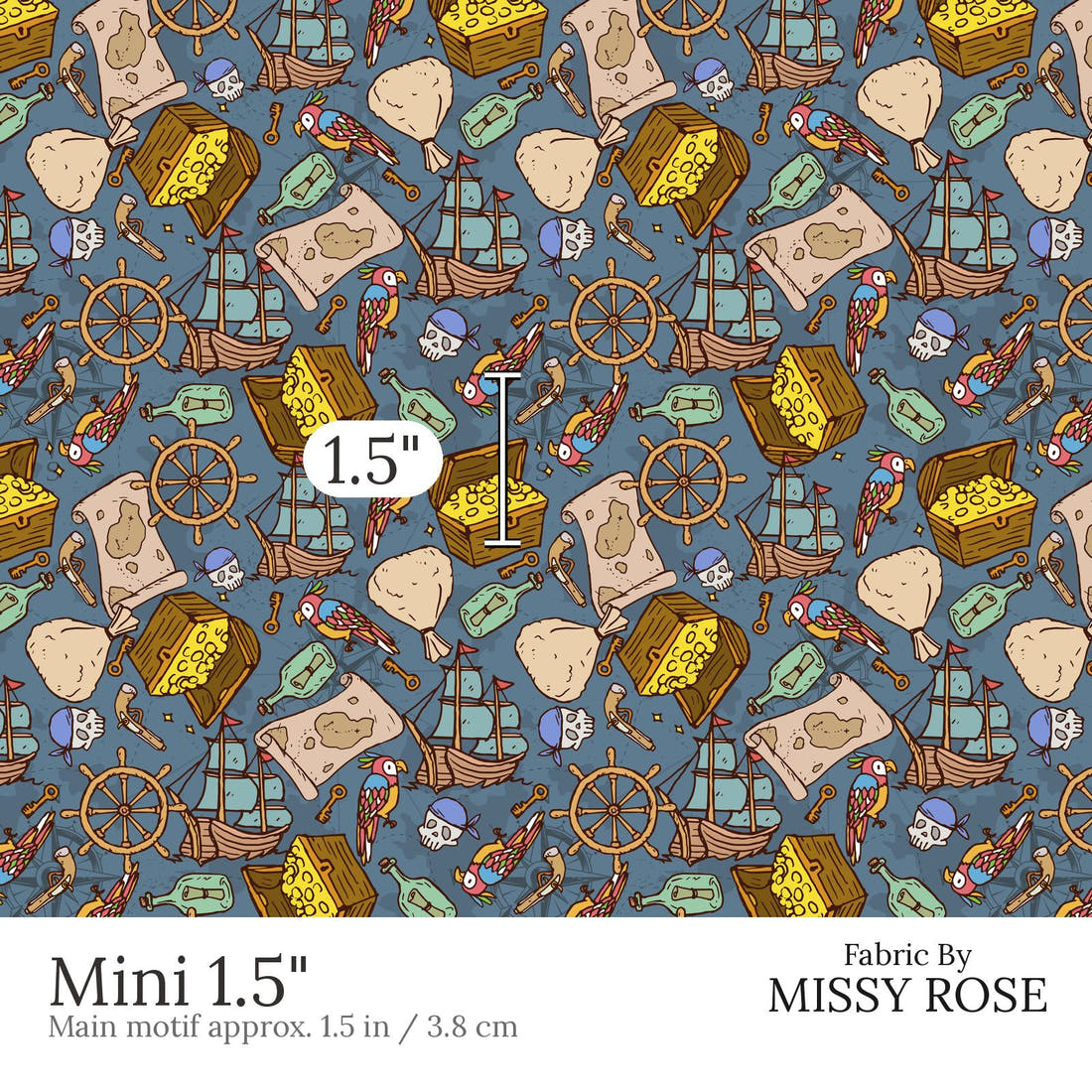 Design 698 Pirate Fabric Mini 1.5 inch print scale guide | Fabric by Missy Rose