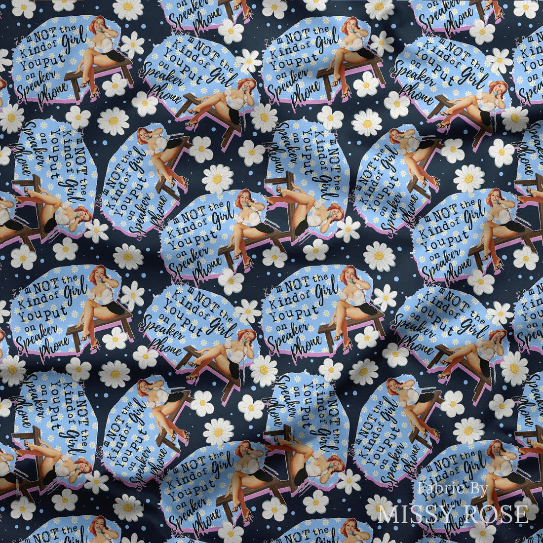 Design 699 Funny Retro Fabric draped fabric mockup – custom printed fabric by the metre | Fabric by Missy Rose