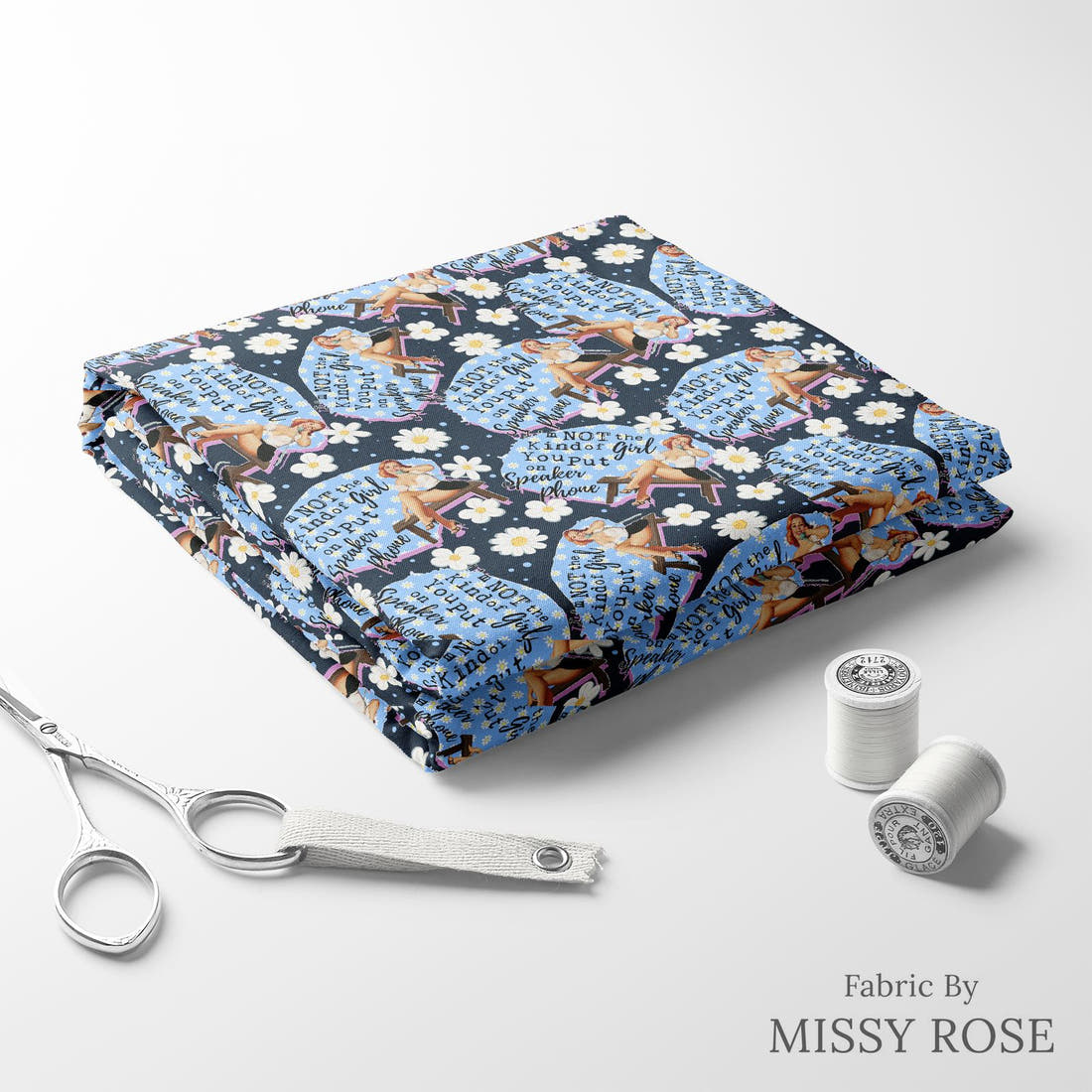 Design 699 Funny Retro Fabric folded fabric stack with matching thread – pre-order fabric Australia | Fabric by Missy Rose