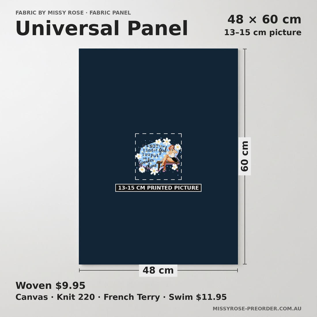 Design 699 Funny Retro Panel universal panel sizing – 13–15 cm printed picture on 48 × 60 cm fabric | Fabric by Missy Rose