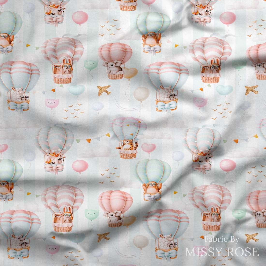 Design 7 Air Balloon Fabric draped fabric mockup – custom printed fabric by the metre | Fabric by Missy Rose