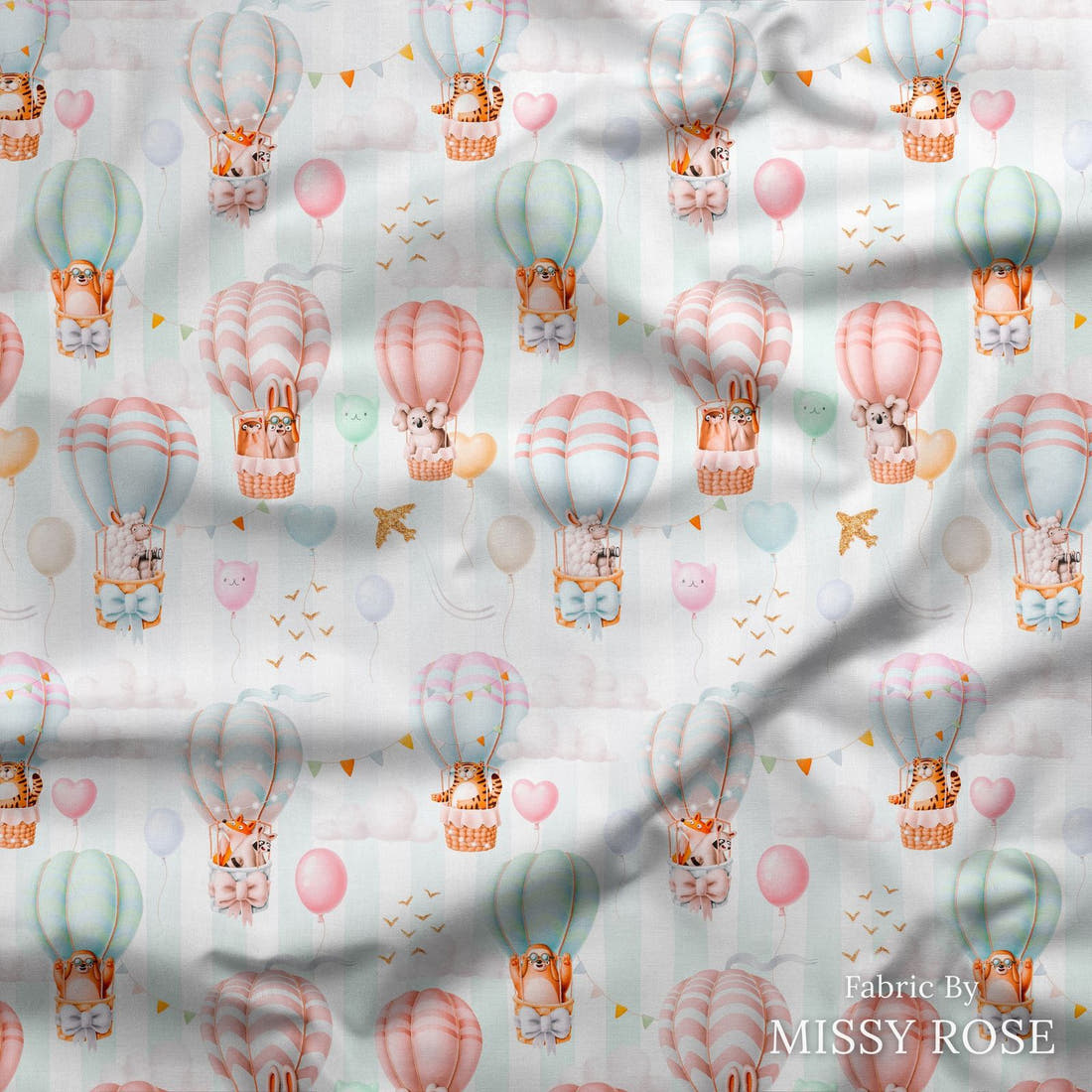Design 7 Air Balloon Fabric draped fabric mockup – custom printed fabric by the metre | Fabric by Missy Rose