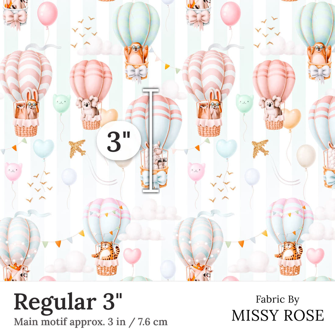 Design 7 Air Balloon Fabric Regular 3 inch print scale guide | Fabric by Missy Rose