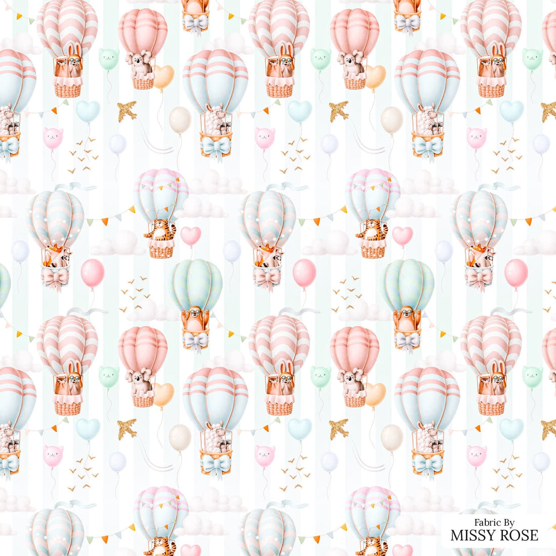 Design 7 Air Balloon Fabric - flat view of the print, zoom in for detail | Fabric by Missy Rose