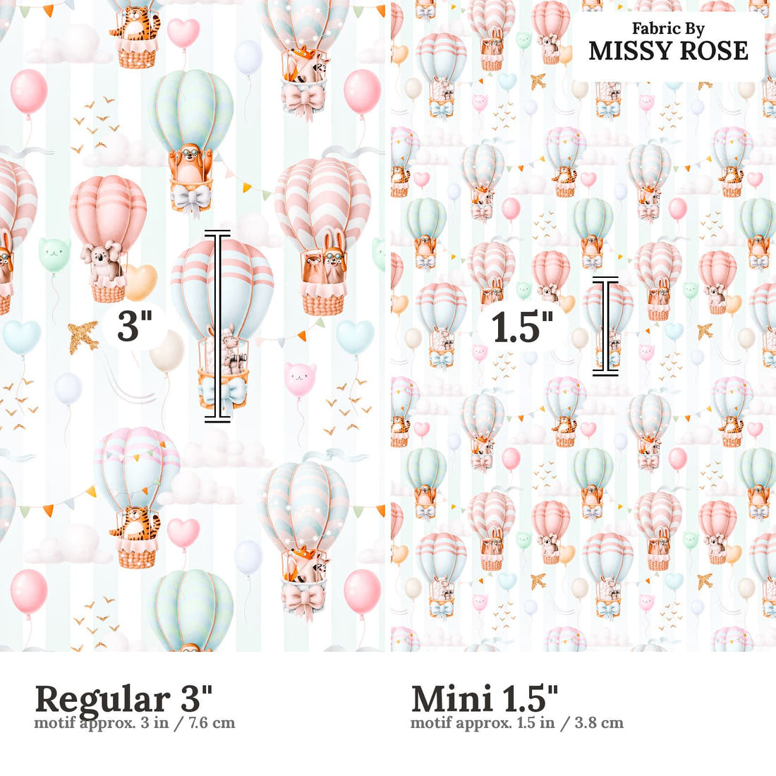 Design 7 Air Balloon Fabric size comparison - print scale | Fabric by Missy Rose