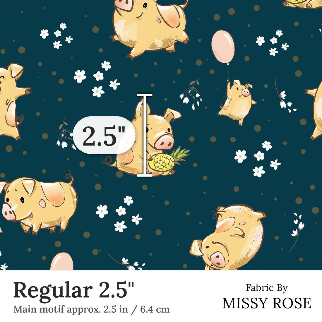 Design 70 Navy Pigs Fabric Regular 2.5 inch print scale guide | Fabric by Missy Rose