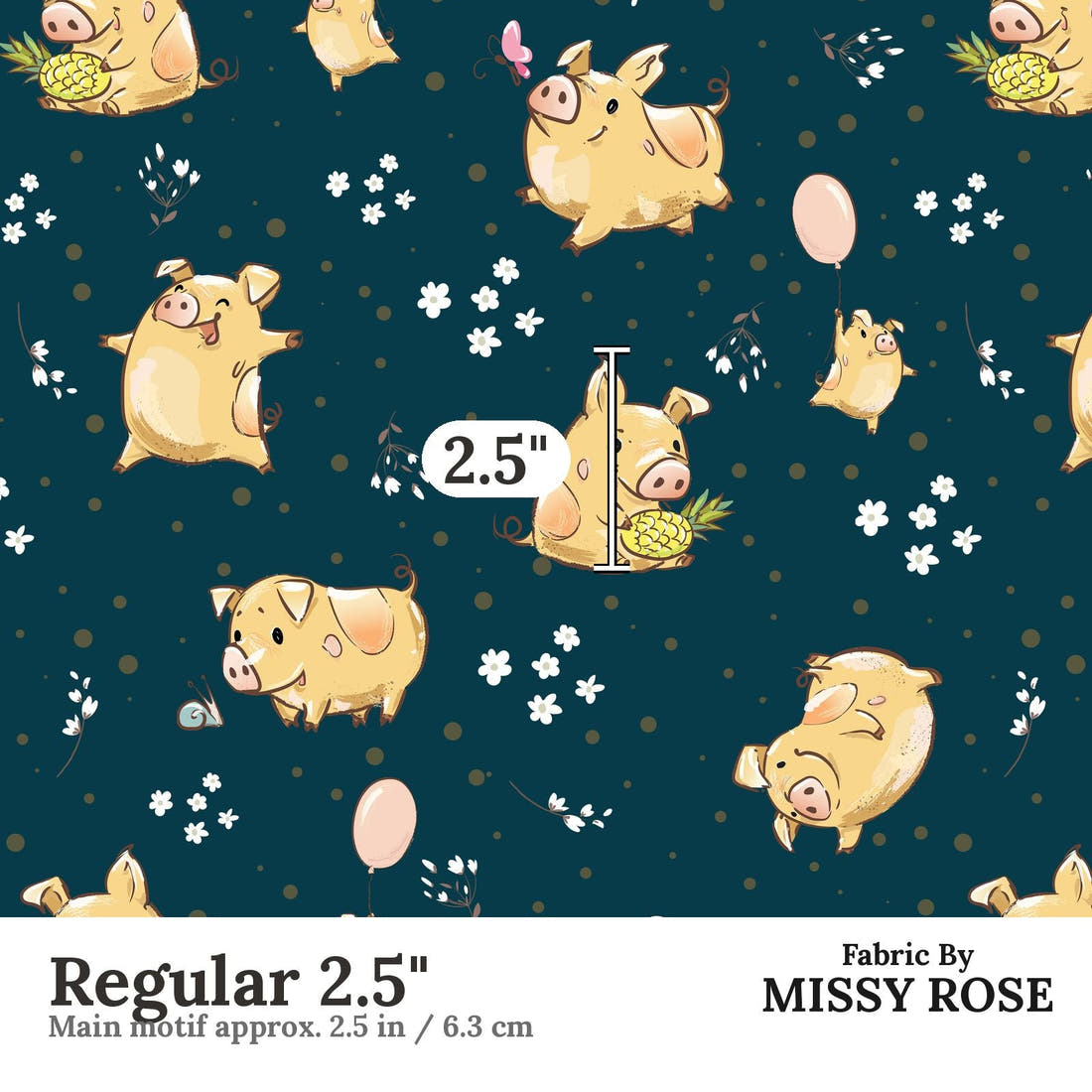 Design 70 Navy Pigs Fabric Regular 2.5" - print scale | Fabric by Missy Rose