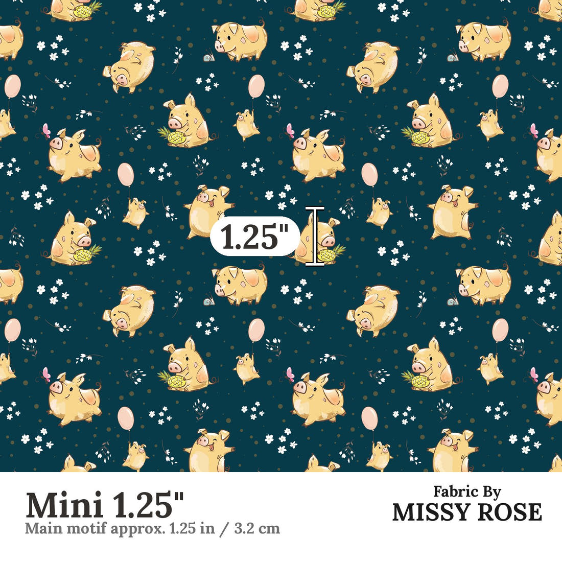 Design 70 Navy Pigs Fabric Mini 1.25" - print scale | Fabric by Missy Rose