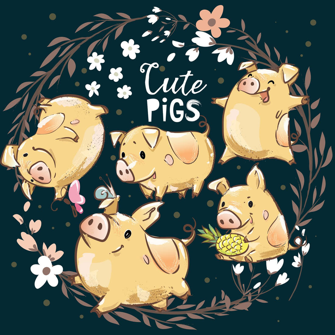 Design 70 Navy Pigs Panel – full artwork close-up of the printed picture | Fabric by Missy Rose