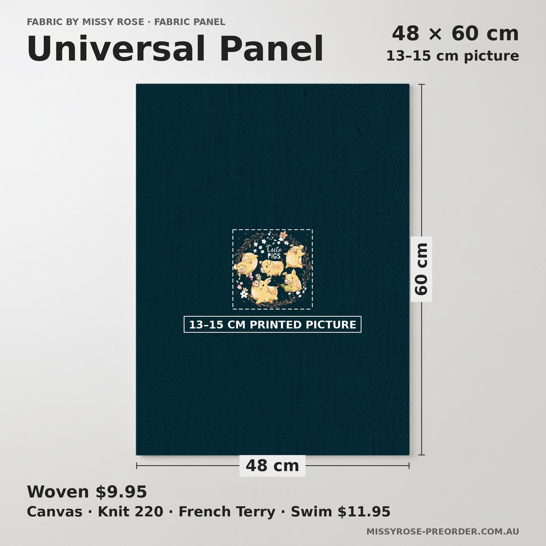 Design 70 Navy Pigs Panel universal panel sizing – 13–15 cm printed picture on 48 × 60 cm fabric | Fabric by Missy Rose
