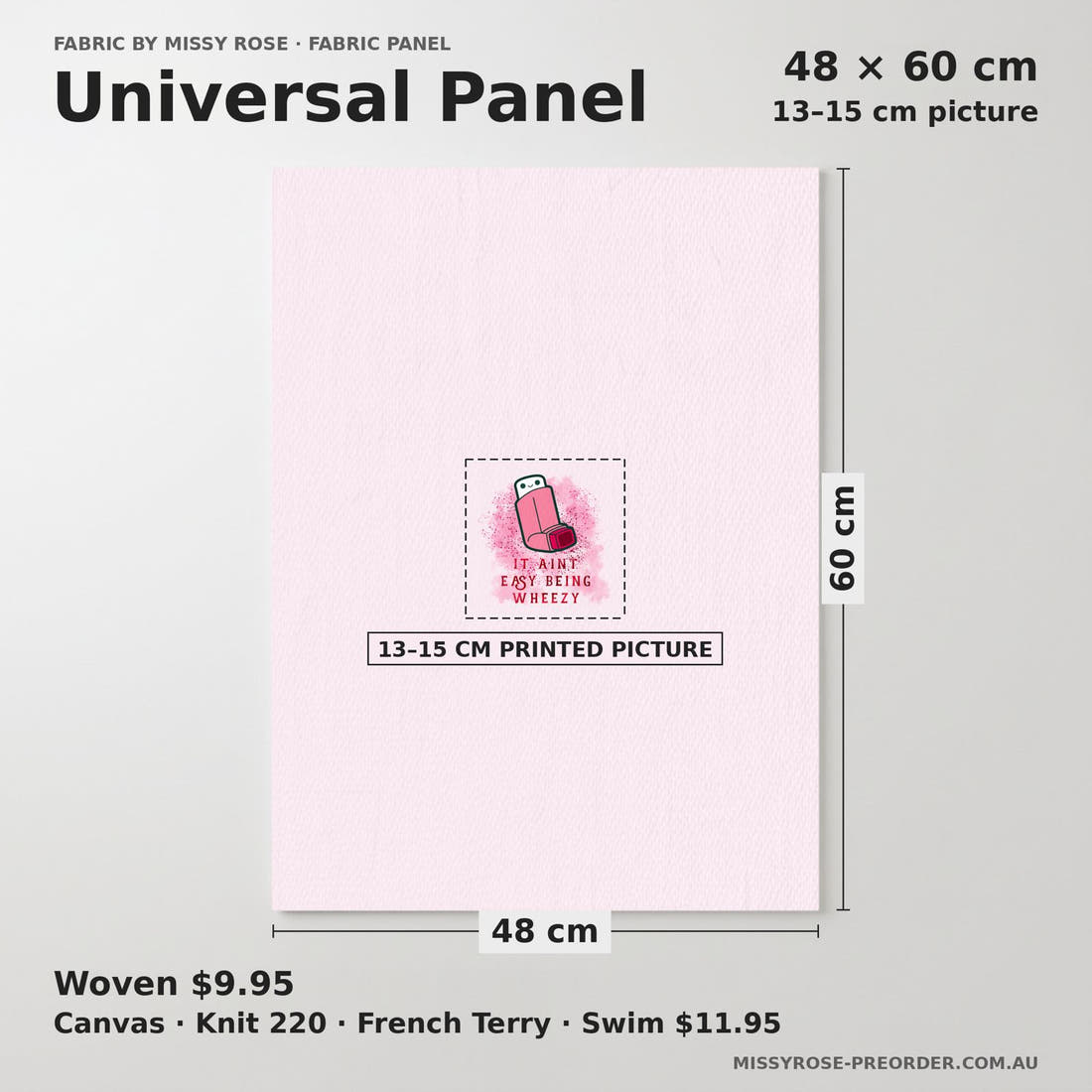 Design 71 Pink Puffer Panel universal panel sizing – 13–15 cm printed picture on 48 × 60 cm fabric | Fabric by Missy Rose