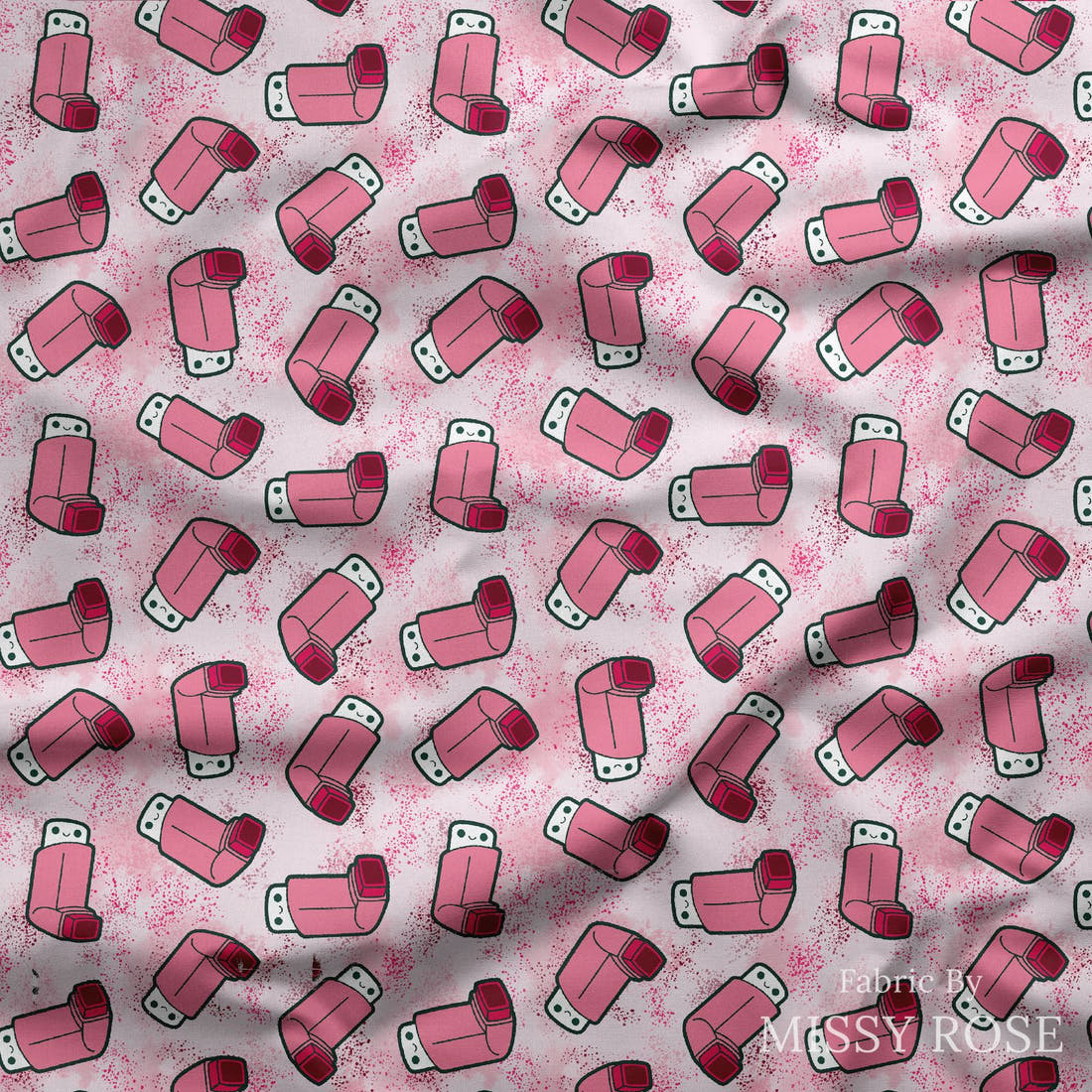 Design 71 Pink Puffer Fabric draped fabric mockup – custom printed fabric by the metre | Fabric by Missy Rose