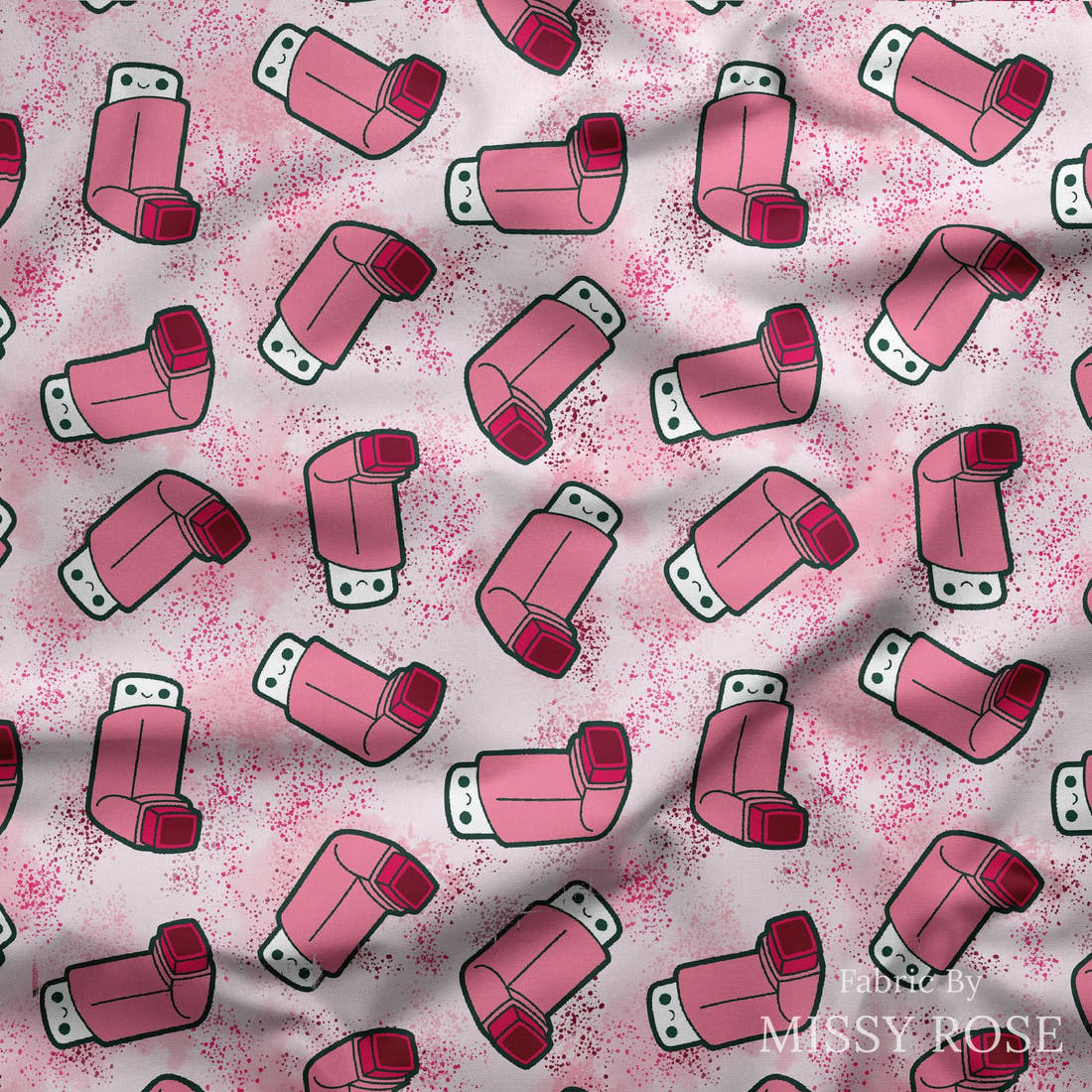 Design 71 Pink Puffer Fabric draped fabric mockup – custom printed fabric by the metre | Fabric by Missy Rose