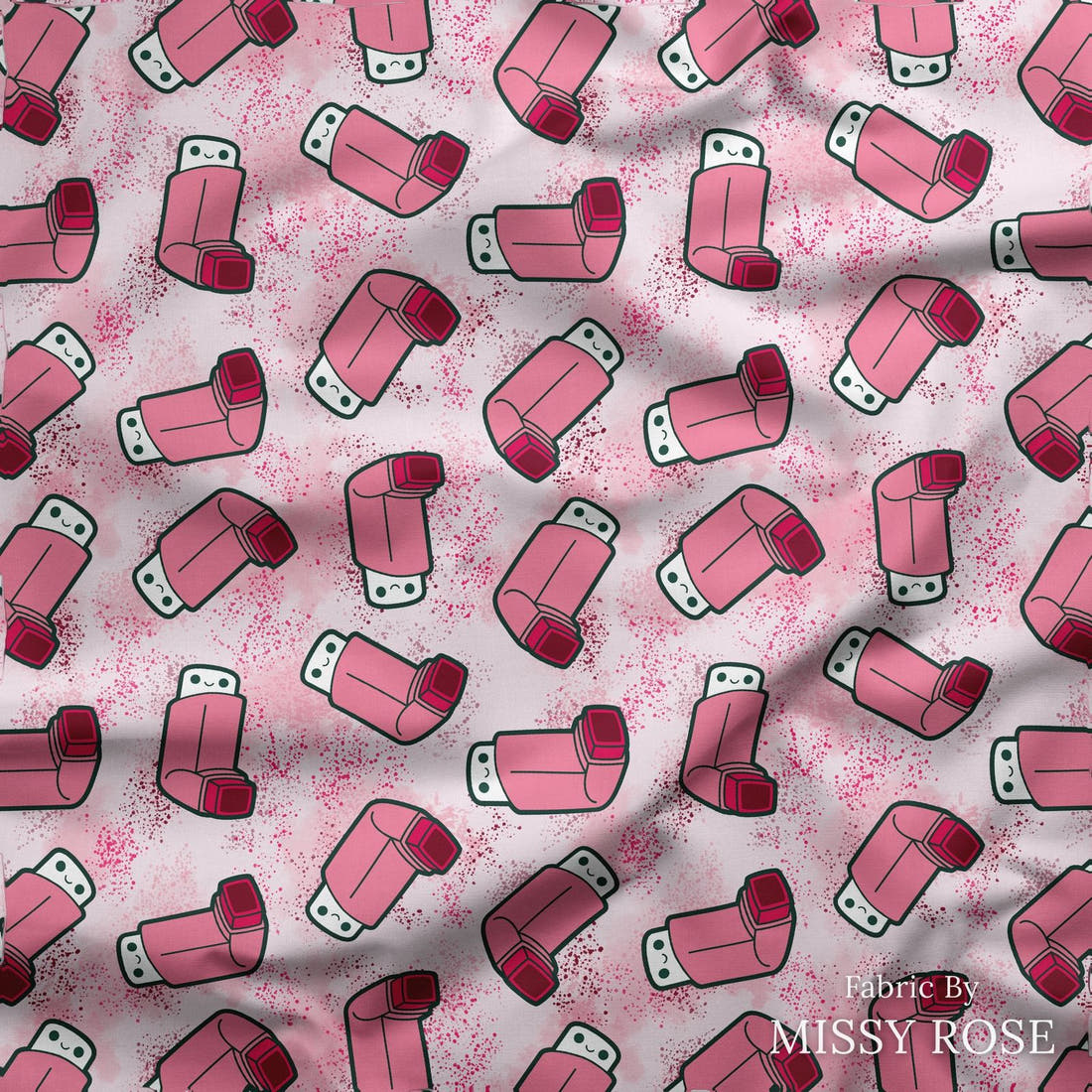 Design 71 Pink Puffer Fabric draped fabric mockup – custom printed fabric by the metre | Fabric by Missy Rose