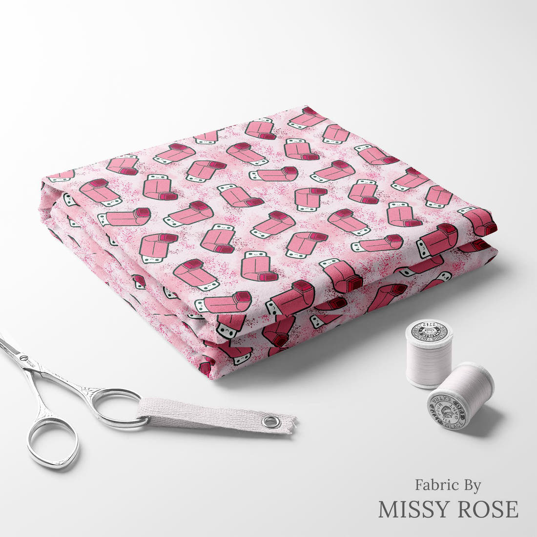 Design 71 Pink Puffer Fabric folded fabric stack with matching thread – pre-order fabric Australia | Fabric by Missy Rose