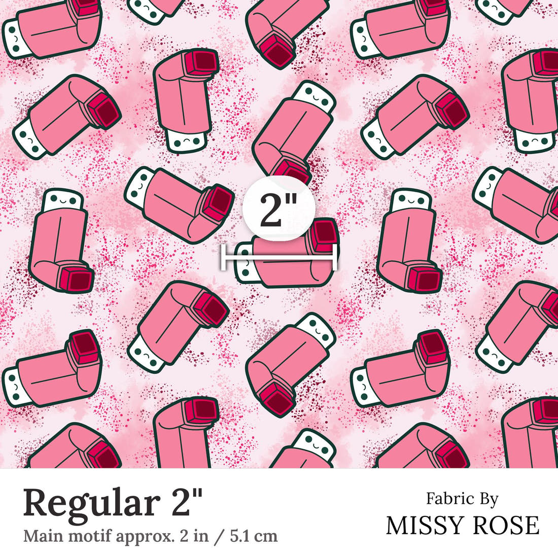 Design 71 Pink Puffer Fabric Regular 2 inch print scale guide | Fabric by Missy Rose