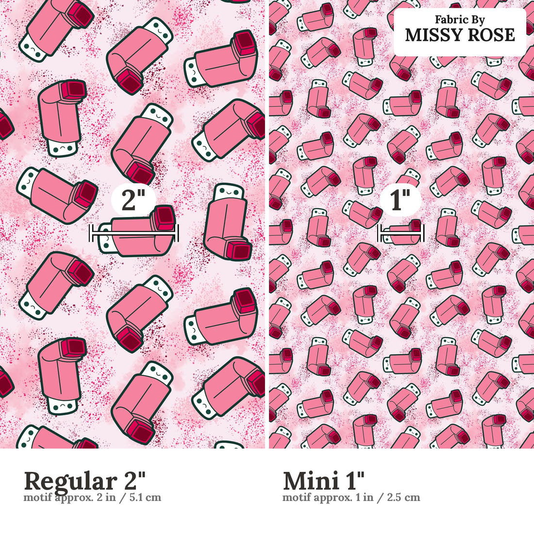 Design 71 Pink Puffer Fabric size comparison - print scale | Fabric by Missy Rose
