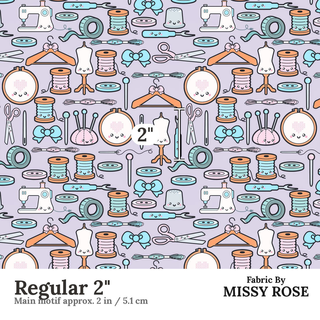 Design 72 Sewing Fabric Regular 2" - print scale | Fabric by Missy Rose