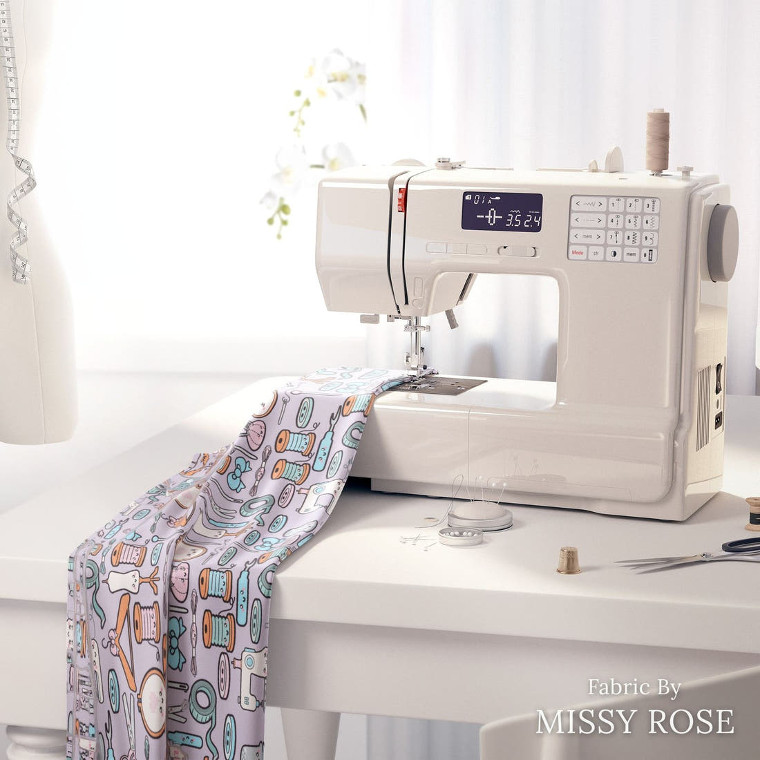 Design 72 Sewing Fabric on a sewing machine – premium fabric for sewing projects | Fabric by Missy Rose