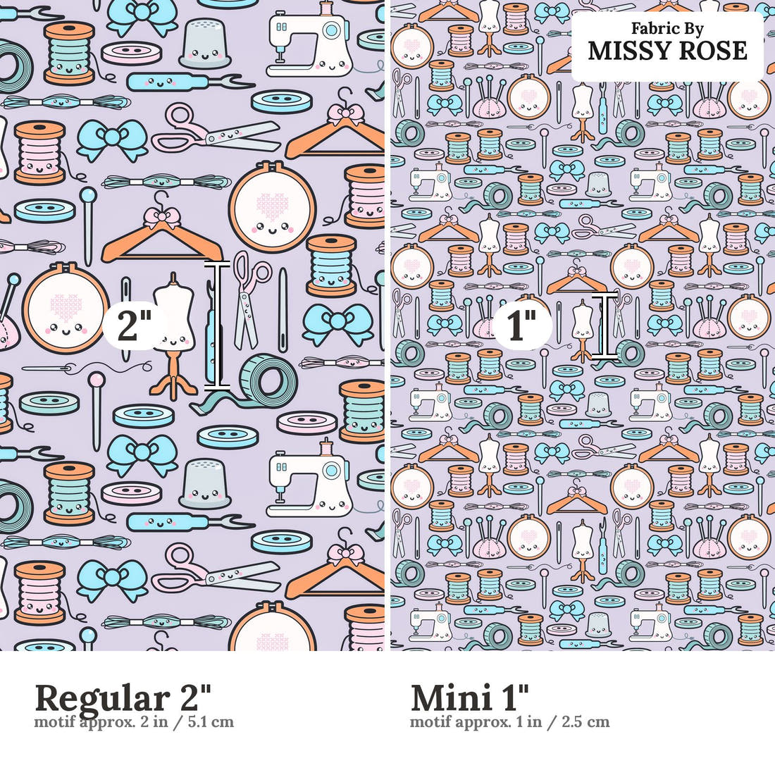Design 72 Sewing Fabric size comparison - print scale | Fabric by Missy Rose