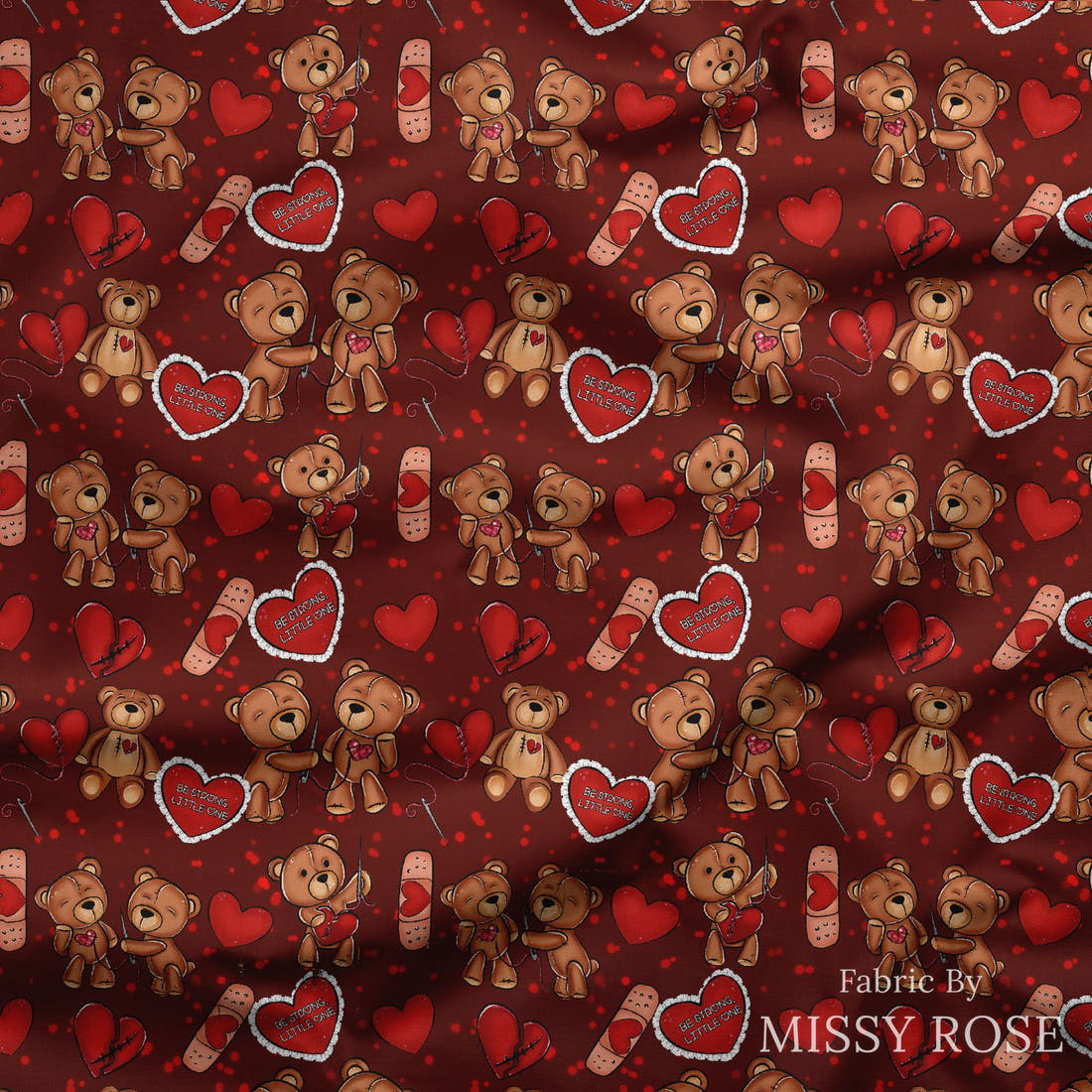 Design 73 Heart Warrior Fabric draped fabric mockup – custom printed fabric by the metre | Fabric by Missy Rose