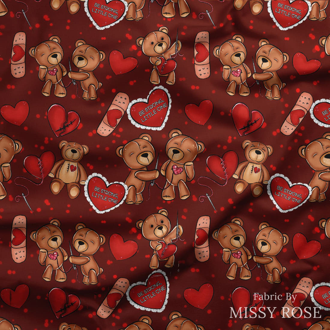 Design 73 Heart Warrior Fabric draped fabric mockup – custom printed fabric by the metre | Fabric by Missy Rose