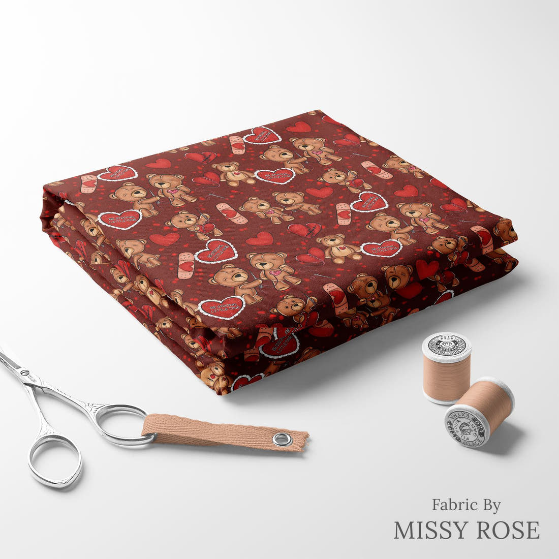 Design 73 Heart Warrior Fabric folded fabric stack with matching thread – pre-order fabric Australia | Fabric by Missy Rose