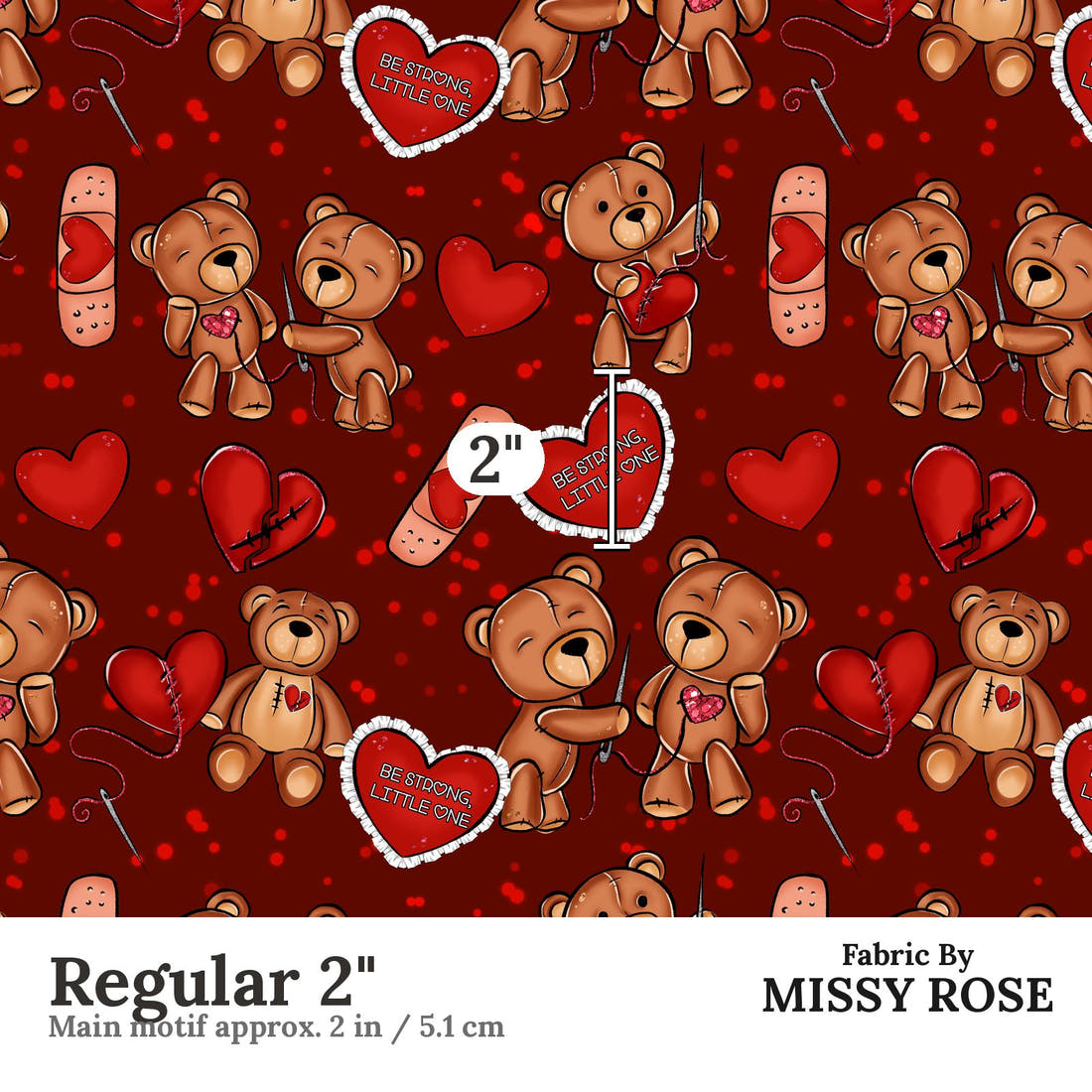 Design 73 Heart Warrior Fabric Regular 2" - print scale | Fabric by Missy Rose