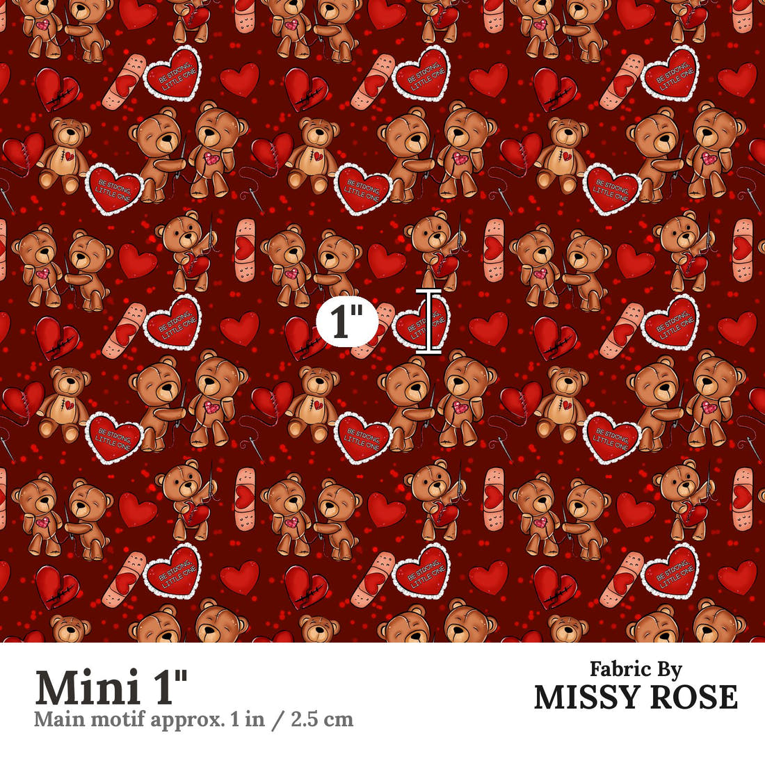 Design 73 Heart Warrior Fabric Mini 1" - print scale | Fabric by Missy Rose
